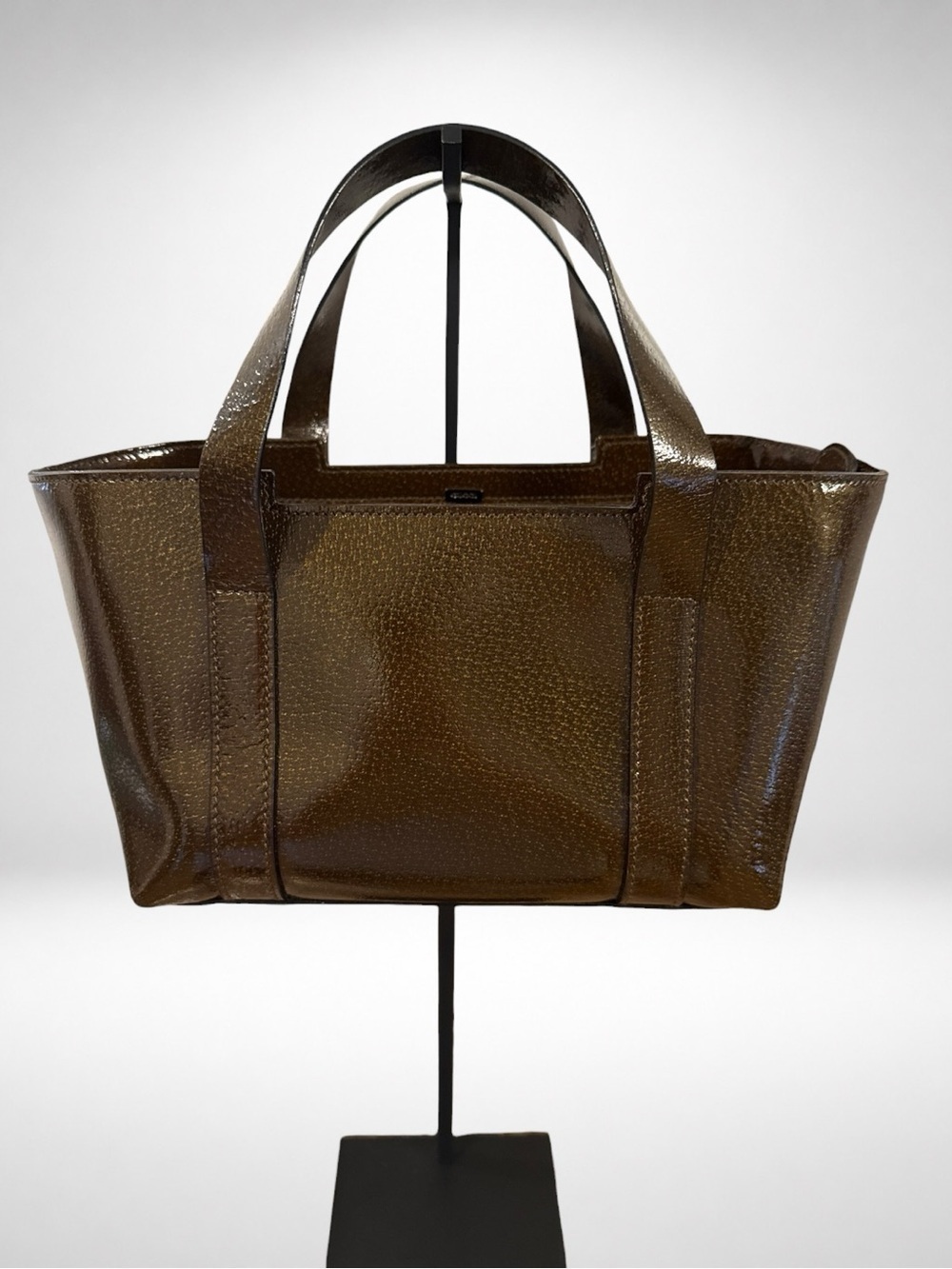 Gucci Authentic Vintage Brown Glossy Patent Leather Tote Hand Shoulder Bag - Picture 4 of 16